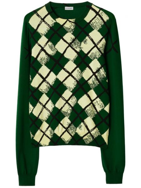 Medvilninis megztinis su argyle raštu Burberry žalia
