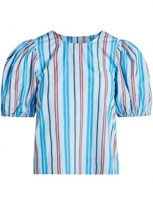 Ριγέ βαμβακερή μπλούζα με σχέδιο Ganni μπλε
