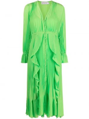 Plisované midi šaty s volány Self-portrait zelené
