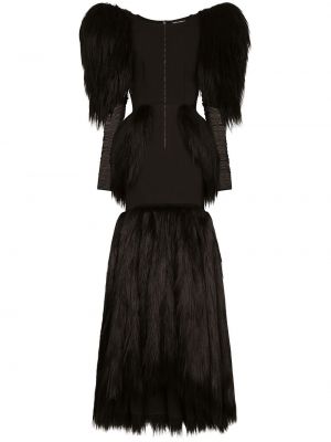 Кожа вечерна рокля от тюл Dolce & Gabbana черно