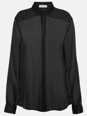 Csíkos selyem ing Saint Laurent fekete