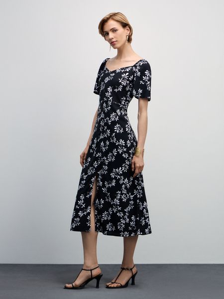 Платье миди в цветочек с принтом Zarina черный