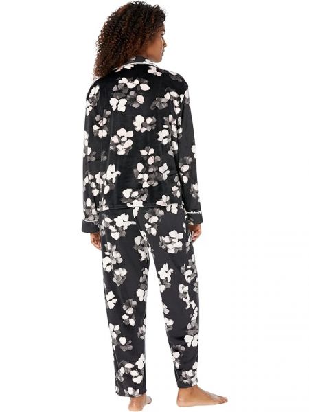 Пижама в цветочек с длинным рукавом Donna Karan черная
