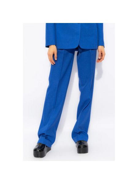 Pantalones rectos de lana plisados Coperni azul