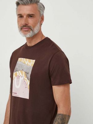 Bavlněné tričko s potiskem Pepe Jeans hnědé