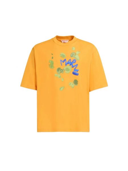 Koszulka bawełniana w kwiatki Marni żółta