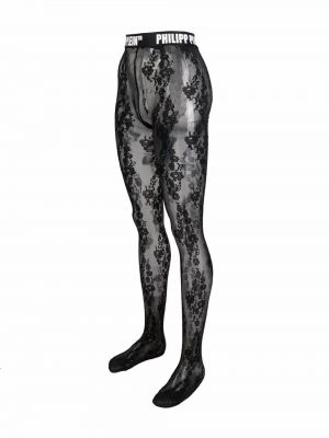 Krajkové květinové punčocháče Philipp Plein černé