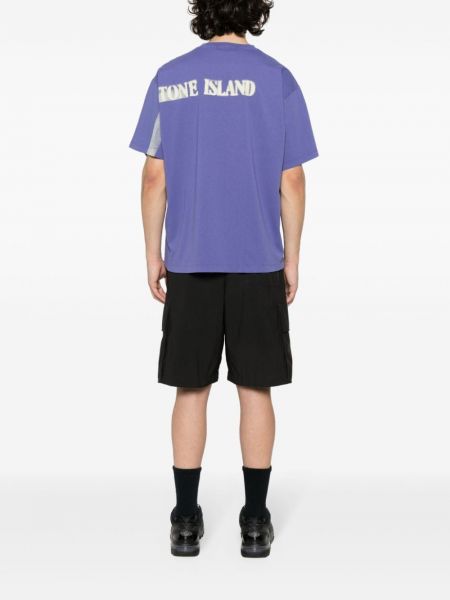 Bavlněné tričko s potiskem Stone Island fialové