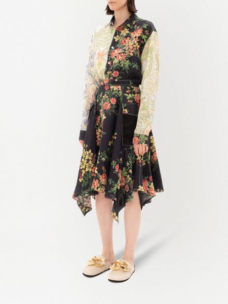 Asymetrické květinové sukně s potiskem Jw Anderson černé