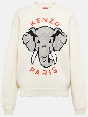 Жакардов вълнен пуловер Kenzo бяло
