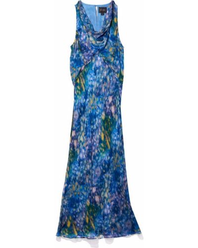 Hedvábné rozšířené šaty bez rukávů s potiskem Marc Jacobs - modrá
