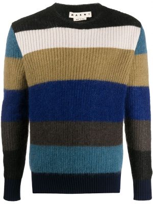 Pleten pulover s črtami Marni modra