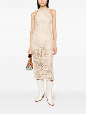Krajkové bavlněné midi šaty Off-white