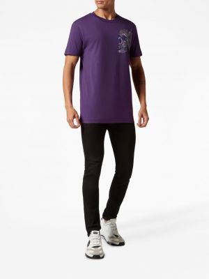 Bavlněné tričko s potiskem Philipp Plein fialové