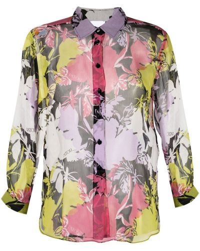 Prozirna bluza s cvjetnim printom s printom Patou ružičasta