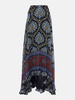 Žakárové hedvábné dlouhá sukně s paisley potiskem Etro modré