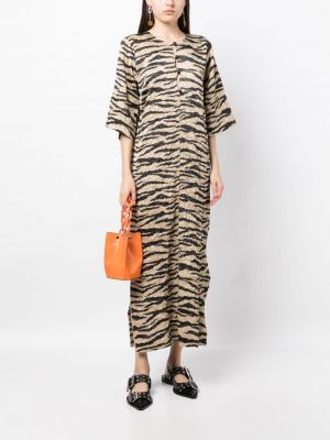 Dlouhé šaty s potiskem s tygřím vzorem Ganni