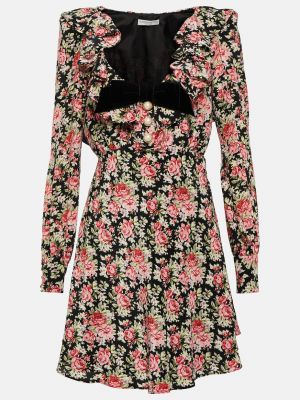 Шелковое платье мини в цветочек с принтом Alessandra Rich черное