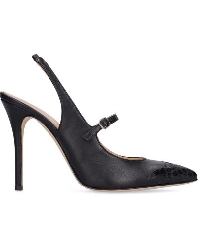 Pantofi cu toc din piele slingback Alessandra Rich negru
