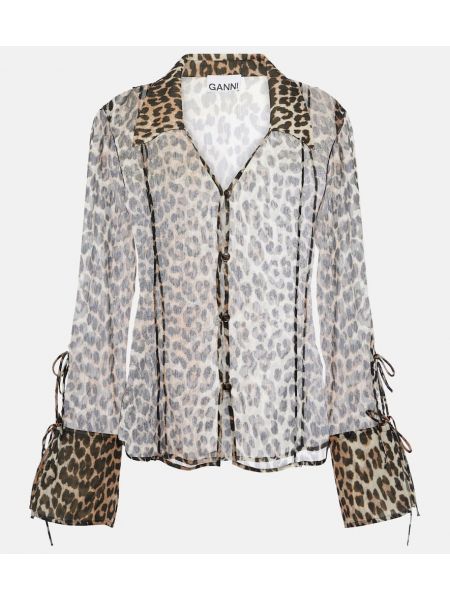 Leopard trykt chiffon skjorte Ganni