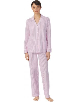 Хлопковая пижама в полоску с длинным рукавом Lauren Ralph Lauren розовая