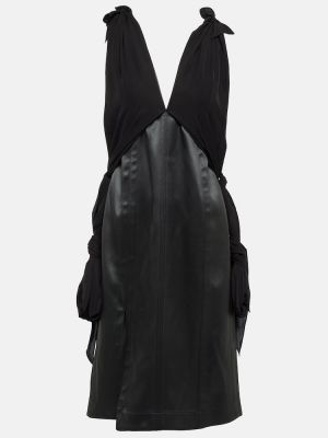 Jedwabna satynowa sukienka midi drapowana Bottega Veneta czarna