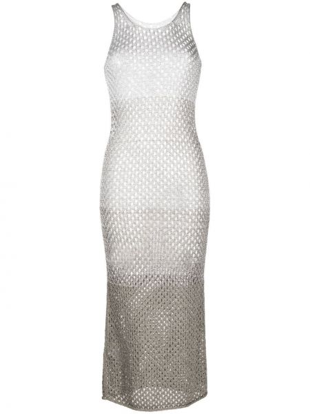 Viskózové šaty bez rukávů s kulatým výstřihem Dion Lee - stříbrný