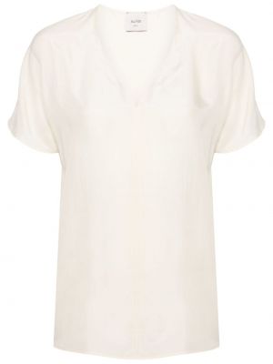 Šilkinis marškinėliai v formos iškirpte Alysi balta