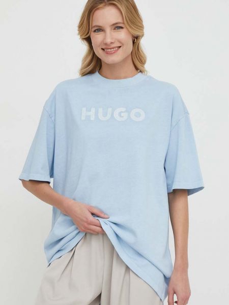 Bombažna majica Hugo modra