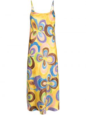 Svilena obleka s cvetličnim vzorcem s potiskom Helmstedt rumena