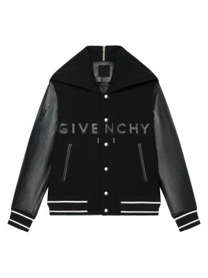 Шерстяная кожаная куртка с капюшоном Givenchy черная