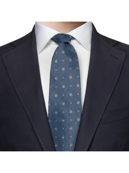 Corbata de lino de seda de flores Eton azul