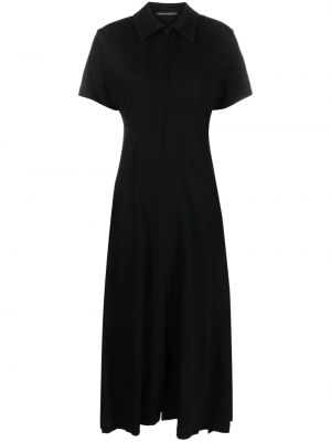 Bavlněné přiléhavé midi šaty s krátkými rukávy Yohji Yamamoto - černá