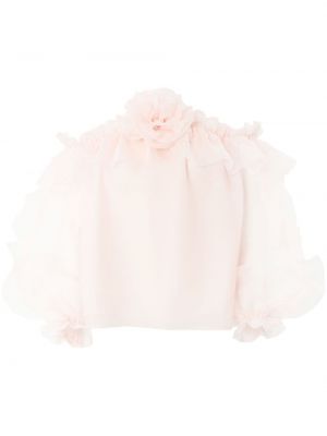 Блуза на цветя с волани Carolina Herrera розово