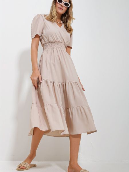 Φόρεμα από λυγαριά Trend Alaçatı Stili μπεζ