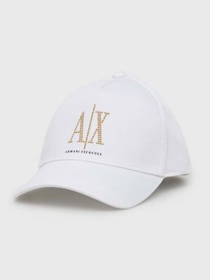 Памучна шапка с козирки с апликация Armani Exchange бяло