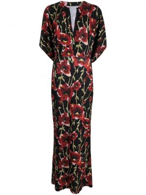 Вечерна рокля на цветя с принт Norma Kamali черно