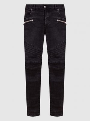 Прямые джинсы с потертостями Balmain черные