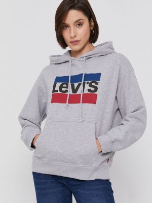 Pamučna hoodie s kapuljačom Levi's® siva