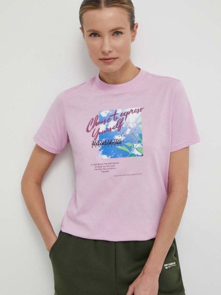 Koszulka bawełniana Napapijri różowa