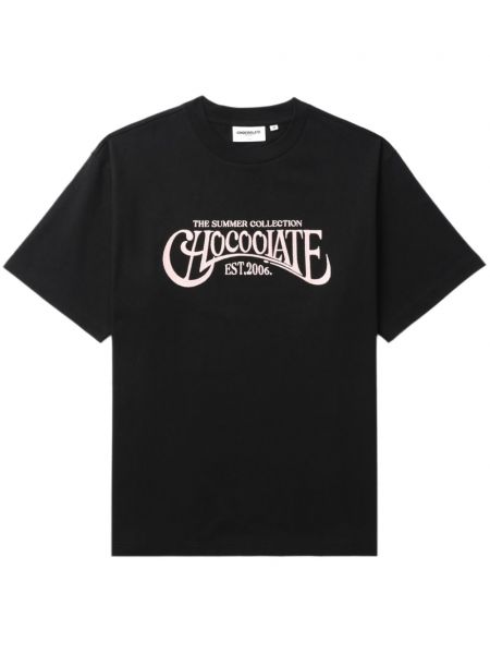 Kokvilnas t-krekls ar izšuvumiem Chocoolate melns