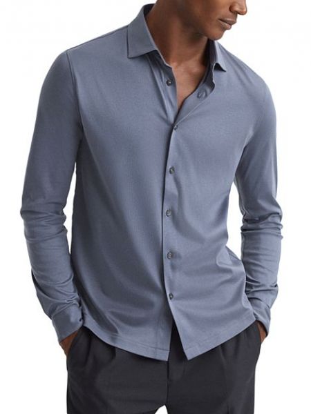 Рубашка на пуговицах с длинным рукавом Reiss синяя