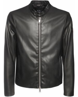Kožená bunda z ekologickej kože Armani Exchange čierna