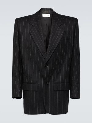 Oversized volneni blazer s črtami Saint Laurent črna
