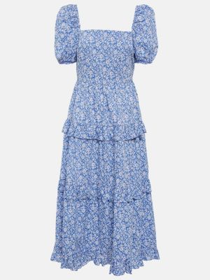 Pamučna midi haljina s cvjetnim printom Polo Ralph Lauren plava