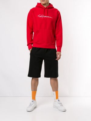 Raštuotas medvilninis džemperis su gobtuvu Supreme raudona