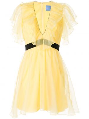 Průsvitné hedvábné mini šaty s výstřihem do v Macgraw - žlutá