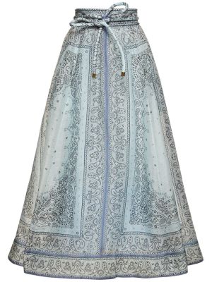 Falda midi de lino con volantes Zimmermann azul