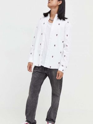 Pernata pamučna traper košulja s gumbima Tommy Jeans bijela