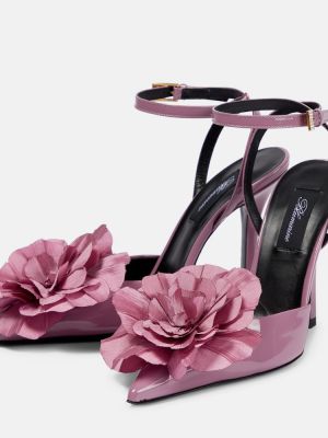 Pantofi cu toc din piele cu model floral de lac Blumarine roz